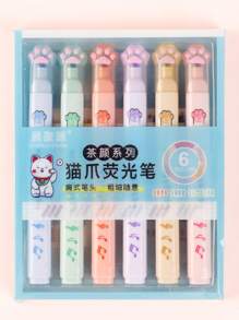 6入組可愛貓爪螢光筆,學生用螢光筆顏色筆手記水彩筆兒童小禮物 - 彩色 - 查看 3