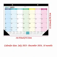 1入組掛壁日曆，創意和簡約風格，多國假日日曆，英文版，18入組月，從2023年7月到2024年12月
