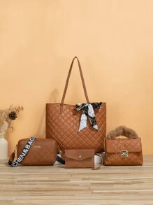 Bộ 4 túi trang trí khăn lụa viền chỉ khâu di động, Giáo viên, Nhân viên văn phòng Hoàn hảo cho trường học, Cao đẳng, Công việc, Kinh doanh, Đi lại, Ngoài trời, Du lịch, Dã ngoại, Ngày nhà giáo, Túi xách nữ đôi mẹ và con, Ý tưởng quà tặng Ngày của Mẹ tuyệt vời nhất, Bộ túi đi học, Nhẹ, Di động, Sức chứa lớn, Trang phục công sở giản dị, Dành cho nữ sinh viên đại học, Hoàn hảo cho văn phòng, Cao đẳng, Trung học cơ sở, Trung học phổ thông, Công việc, Kinh doanh, Đi lại, Sân vận động, Thể thao, Mua sắm, Ngày lễ - màu nâu - Xem 1