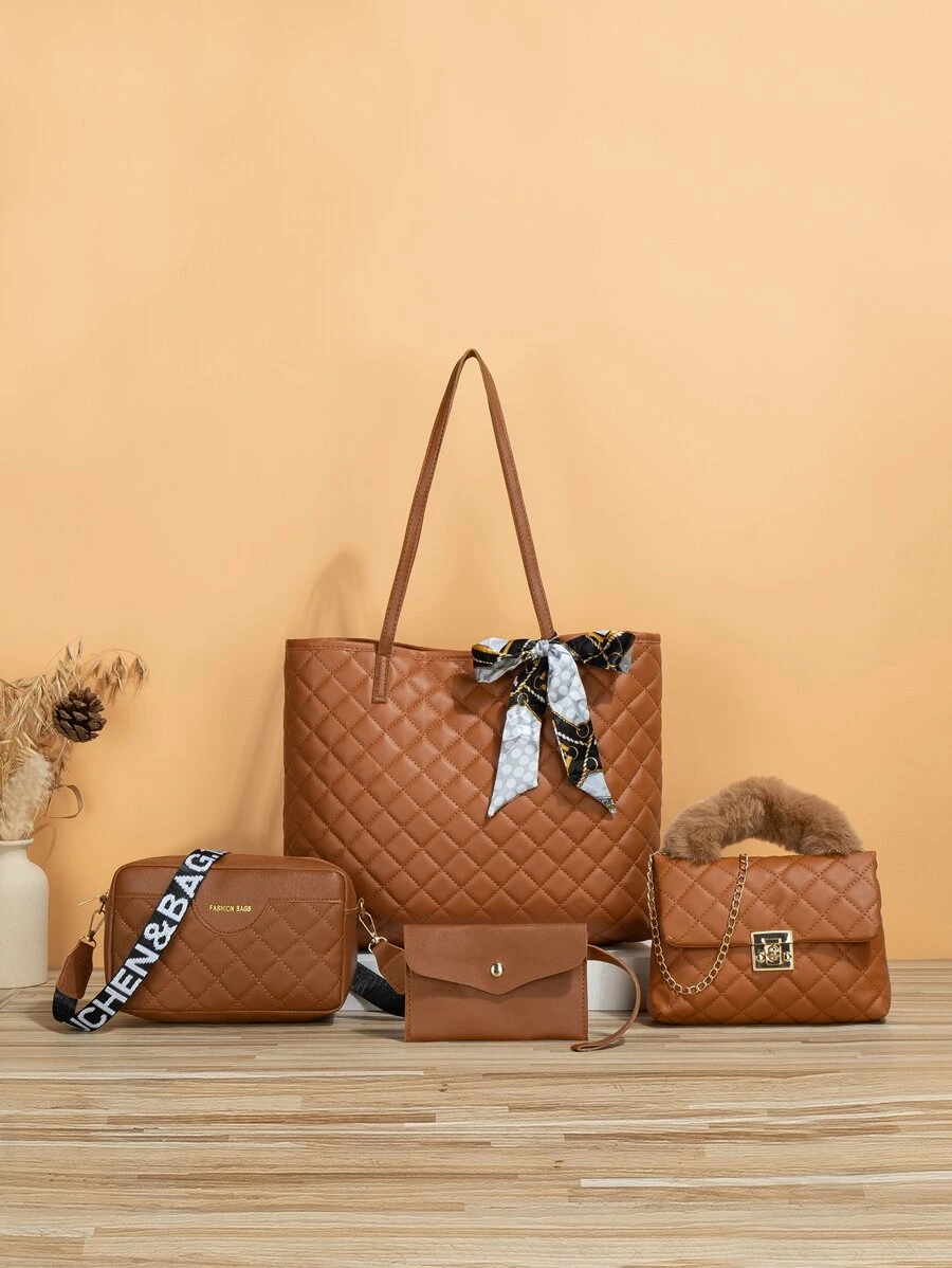 Bộ 4 túi trang trí khăn lụa viền chỉ khâu di động, Giáo viên, Nhân viên văn phòng Hoàn hảo cho trường học, Cao đẳng, Công việc, Kinh doanh, Đi lại, Ngoài trời, Du lịch, Dã ngoại, Ngày nhà giáo, Túi xách nữ đôi mẹ và con, Ý tưởng quà tặng Ngày của Mẹ tuyệt vời nhất, Bộ túi đi học, Nhẹ, Di động, Sức chứa lớn, Trang phục công sở giản dị, Dành cho nữ sinh viên đại học, Hoàn hảo cho văn phòng, Cao đẳng, Trung học cơ sở, Trung học phổ thông, Công việc, Kinh doanh, Đi lại, Sân vận động, Thể thao, Mua sắm, Ngày lễ - màu nâu - Xem 1