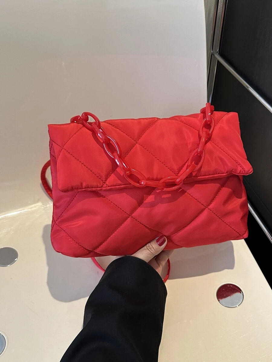 Túi vuông lật khâu màu đỏ neon - Đỏ - Xem 1