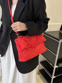 Túi vuông lật khâu màu đỏ neon - Đỏ - Xem 4