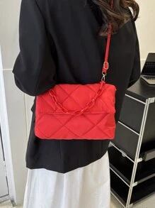 Túi vuông lật khâu màu đỏ neon - Đỏ - Xem 5