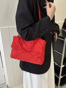 Túi vuông lật khâu màu đỏ neon - Đỏ - Xem 3