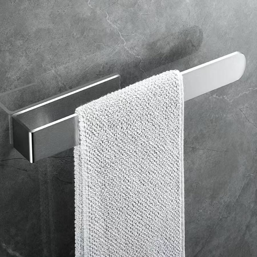 1入自粘式毛巾架,浴巾架,壁掛式,無需鑽孔 - 銀色 - 查看 1