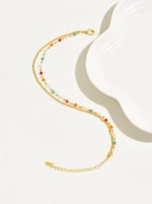 1 件时尚波西米亚海滩度假风格双层脚链（手工制作，珠子数量和颜色随机） - 彩色 - 查看 3