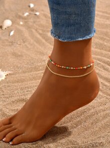 1 件时尚波西米亚海滩度假风格双层脚链（手工制作，珠子数量和颜色随机） - 彩色 - 查看 4