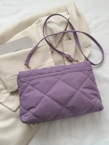 Túi đeo chéo hình vuông có nắp khâu màu tím có dây chuyền trang trí - Màu tím - Xem 6