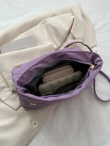 Túi đeo chéo hình vuông có nắp khâu màu tím có dây chuyền trang trí - Màu tím - Xem 7