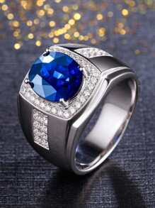 1入組商務宴會藍色方晶鋯石華麗而顯眼男士約會派對婚禮訂婚戒指 - 藍色 - 查看 2