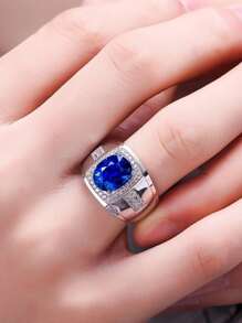1入組商務宴會藍色方晶鋯石華麗而顯眼男士約會派對婚禮訂婚戒指 - 藍色 - 查看 4