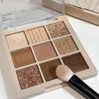 Paleta de sombras de ojos, 1 paleta de sombras de ojos de maquillaje de 9 colores, sombra de ojos mate y brillante de larga duración
