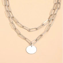 Fashionable Punk Style Double Circular Pendant Necklace, Unisex Multi-layered Collarbone Chain - Gold - View 4