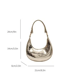 韓版時尚pu皮革,有光澤表面和折痕月牙袋,多功能肩袋/手拿斜挎包,適用於女性 - 金色 - 查看 2