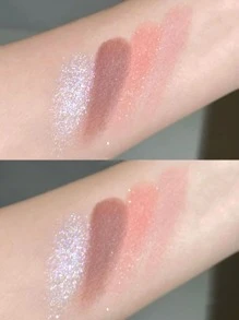 DIKALU Paleta de sombras de ojos Shimmer de 4 colores, 1 pieza de sombra de ojos en polvo suave, resistente al agua, altamente pigmentada, color nude