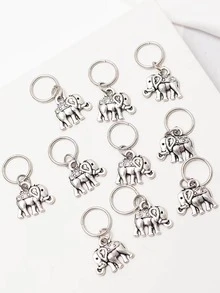10 anillos para el pelo con dije de elefante - Plateado - Ver 4