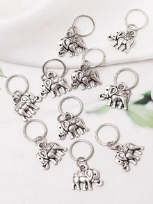 10 anillos para el pelo con dije de elefante - Plateado - Ver 2