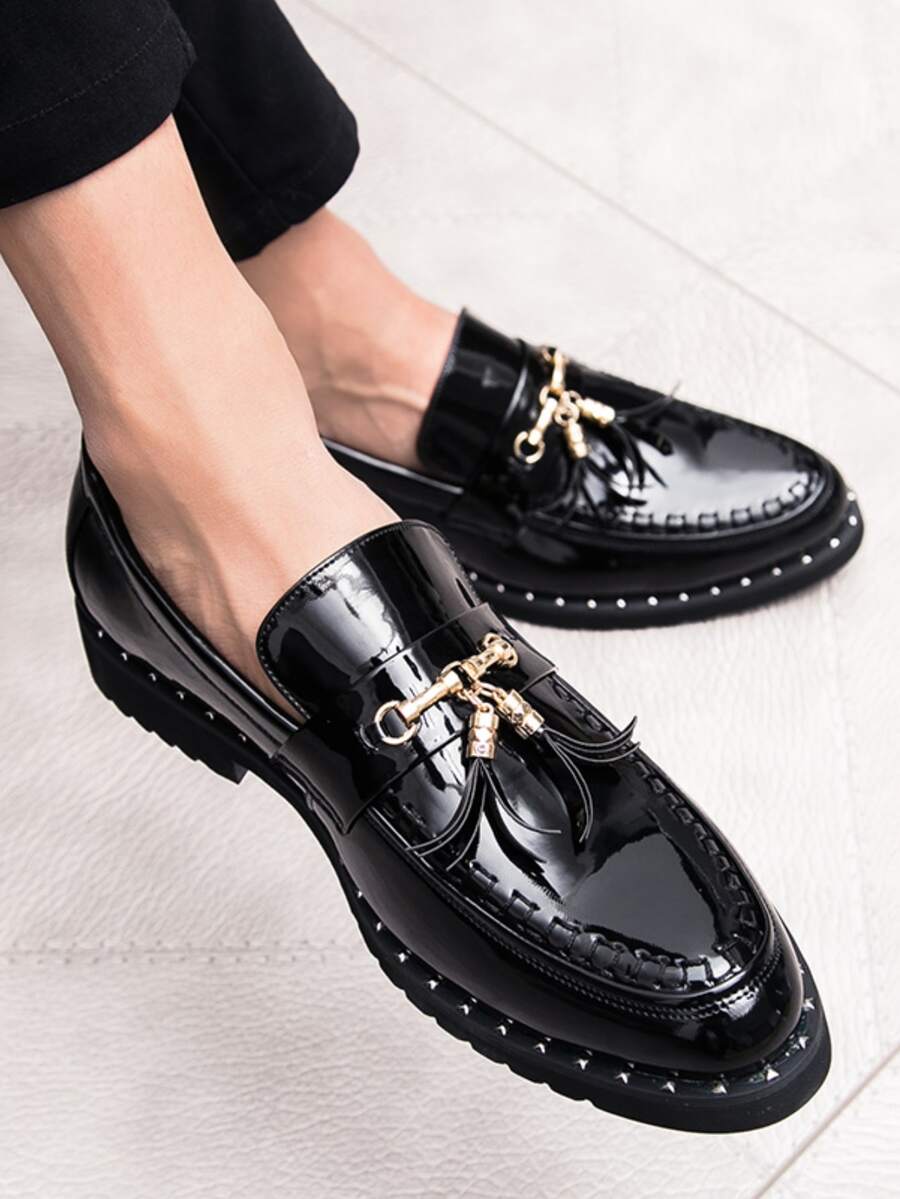 男士流蘇裝飾男士正裝鞋,商業黑色正裝樂福鞋適合婚禮