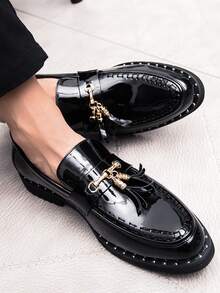 男士流蘇裝飾男士正裝鞋,商業黑色正裝樂福鞋適合婚禮