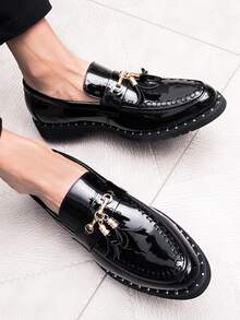 男士流蘇裝飾男士正裝鞋,商業黑色正裝樂福鞋適合婚禮