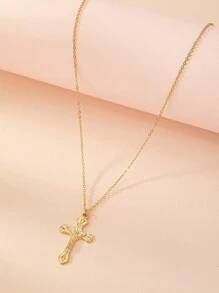 1 件时尚波西米亚风格十字架吊坠项链 - 金黃色 - 查看 2