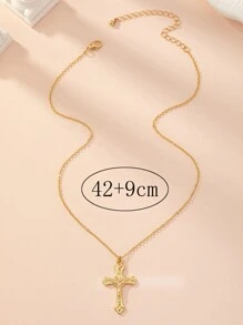 1 件时尚波西米亚风格十字架吊坠项链 - 金黃色 - 查看 3