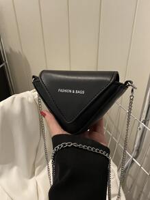 Mini Flap Novelty Bag Triangle Design Letter Graphic - Black - View 1