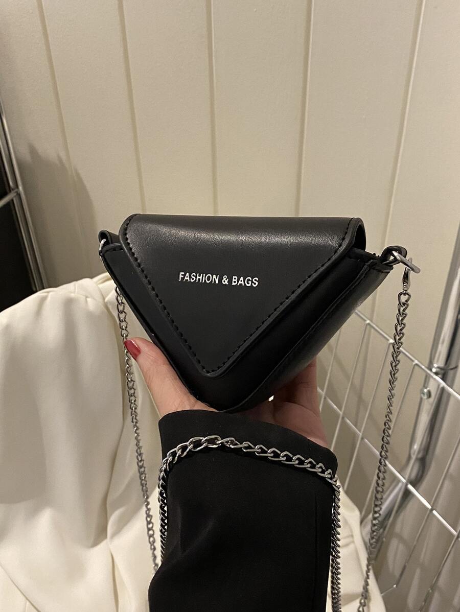 Mini Flap Novelty Bag Triangle Design Letter Graphic - Black - View 1