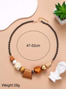 木頭珠子裝飾項鍊 - 棕色 - 查看 3