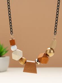 木頭珠子裝飾項鍊 - 棕色 - 查看 2