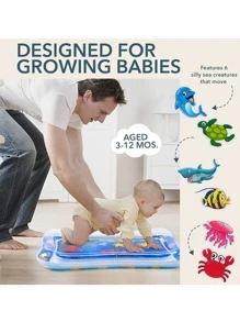 1入兒童水墊遊戲墊，充水式兒童爬行墊，適用於3至6歲兒童，增強寶寶肌肉，攜帶方便 - 薄荷藍 - 查看 6