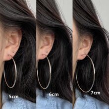 2入組新潮夏天薄圓形歐美風格百搭圓耳環 - 銀色 - 查看 3