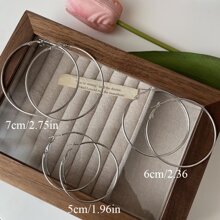 2入組新潮夏天薄圓形歐美風格百搭圓耳環 - 銀色 - 查看 4