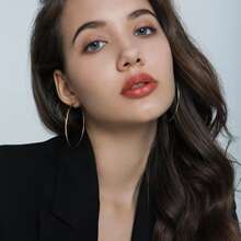 2入組新潮夏天薄圓形歐美風格百搭圓耳環 - 銀色 - 查看 1