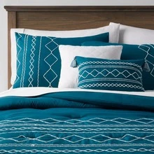 Diamond Stitch Comforter Bedding Set Dark Teal Blue - Blue - View 1