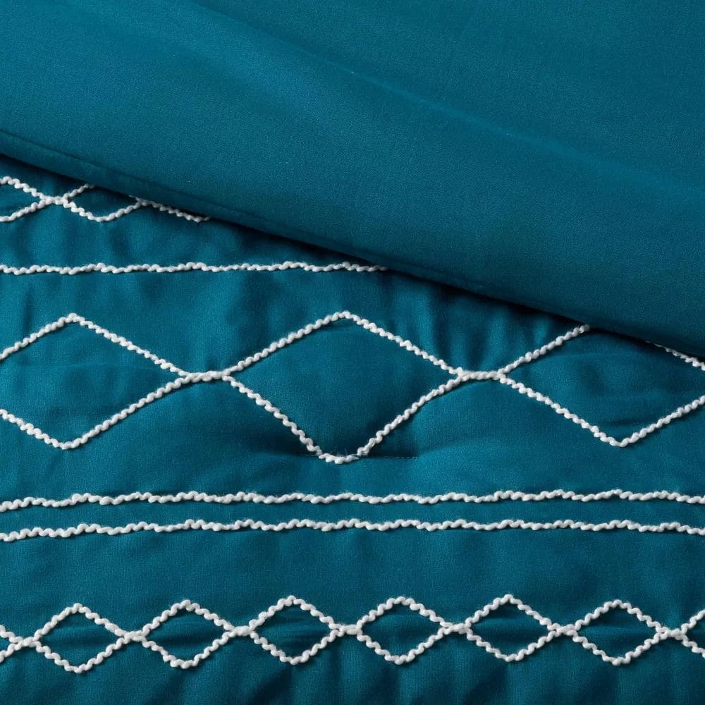 Diamond Stitch Comforter Bedding Set Dark Teal Blue - Màu xanh lam - Xem 4