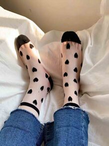 兩雙愛心圖案中筒襪 - 彩色 - 查看 3