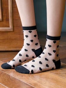 兩雙愛心圖案中筒襪 - 彩色 - 查看 5