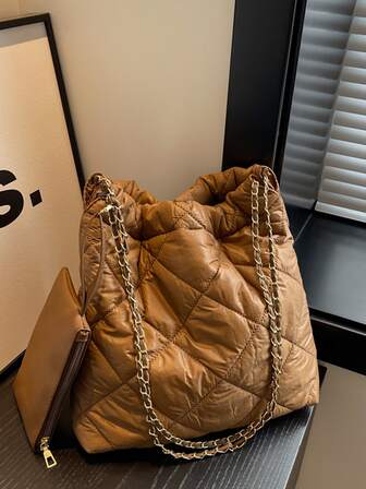 2入組素色大容量托特包帶零錢包和車縫線細節