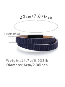1 Phong Cách Âu Mỹ Đơn Giản Vòng Tay Đeo Chéo Bằng Da Hai Lớp Dành Cho Nam - Màu xanh hải quân - Xem 5
