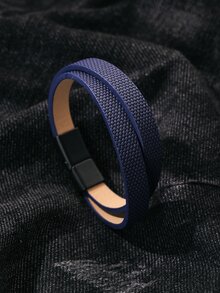 1 Phong Cách Âu Mỹ Đơn Giản Vòng Tay Đeo Chéo Bằng Da Hai Lớp Dành Cho Nam - Màu xanh hải quân - Xem 2