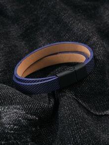 1 Phong Cách Âu Mỹ Đơn Giản Vòng Tay Đeo Chéo Bằng Da Hai Lớp Dành Cho Nam - Màu xanh hải quân - Xem 4
