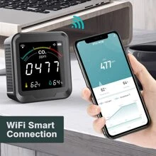 CO2 Detector, With Alarm Function WiFi Smart Air Monitor High Accurate Sensor Carbon Dioxide Detector CO2 Monitor Temperature Humidity Digital CO2 Meter - Black - View 3