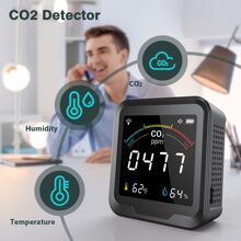 CO2 Detector, With Alarm Function WiFi Smart Air Monitor High Accurate Sensor Carbon Dioxide Detector CO2 Monitor Temperature Humidity Digital CO2 Meter - Black - View 4