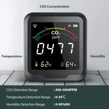 CO2 Detector, With Alarm Function WiFi Smart Air Monitor High Accurate Sensor Carbon Dioxide Detector CO2 Monitor Temperature Humidity Digital CO2 Meter - Black - View 7