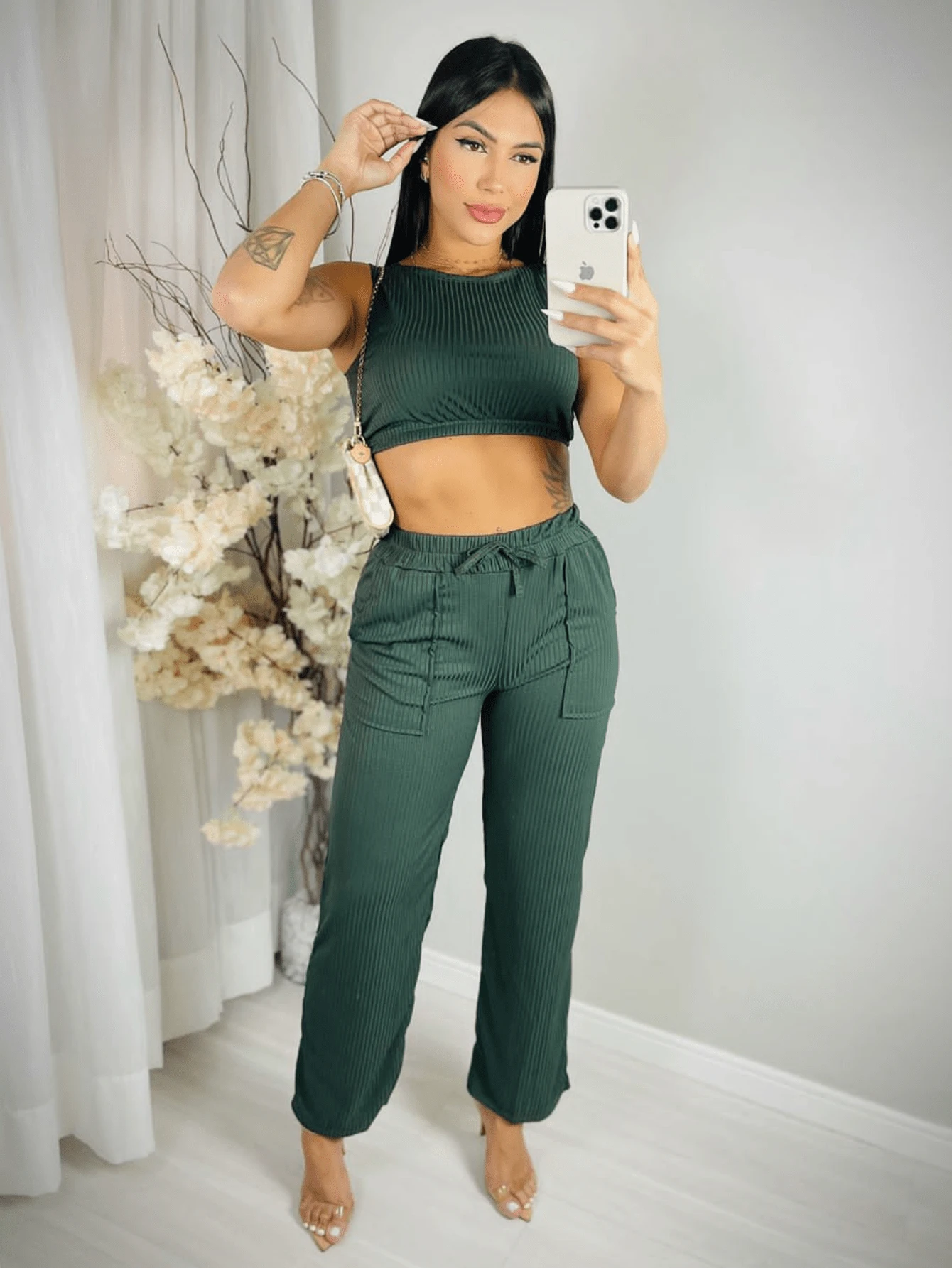 Women Two-piece Outfits - 軍綠色 - 查看 1