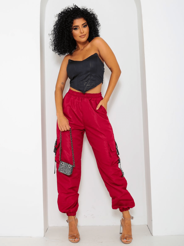Calça Feminina Jogger Cargo Bomber Com Fita Tecido Tactel 4 Bolsos