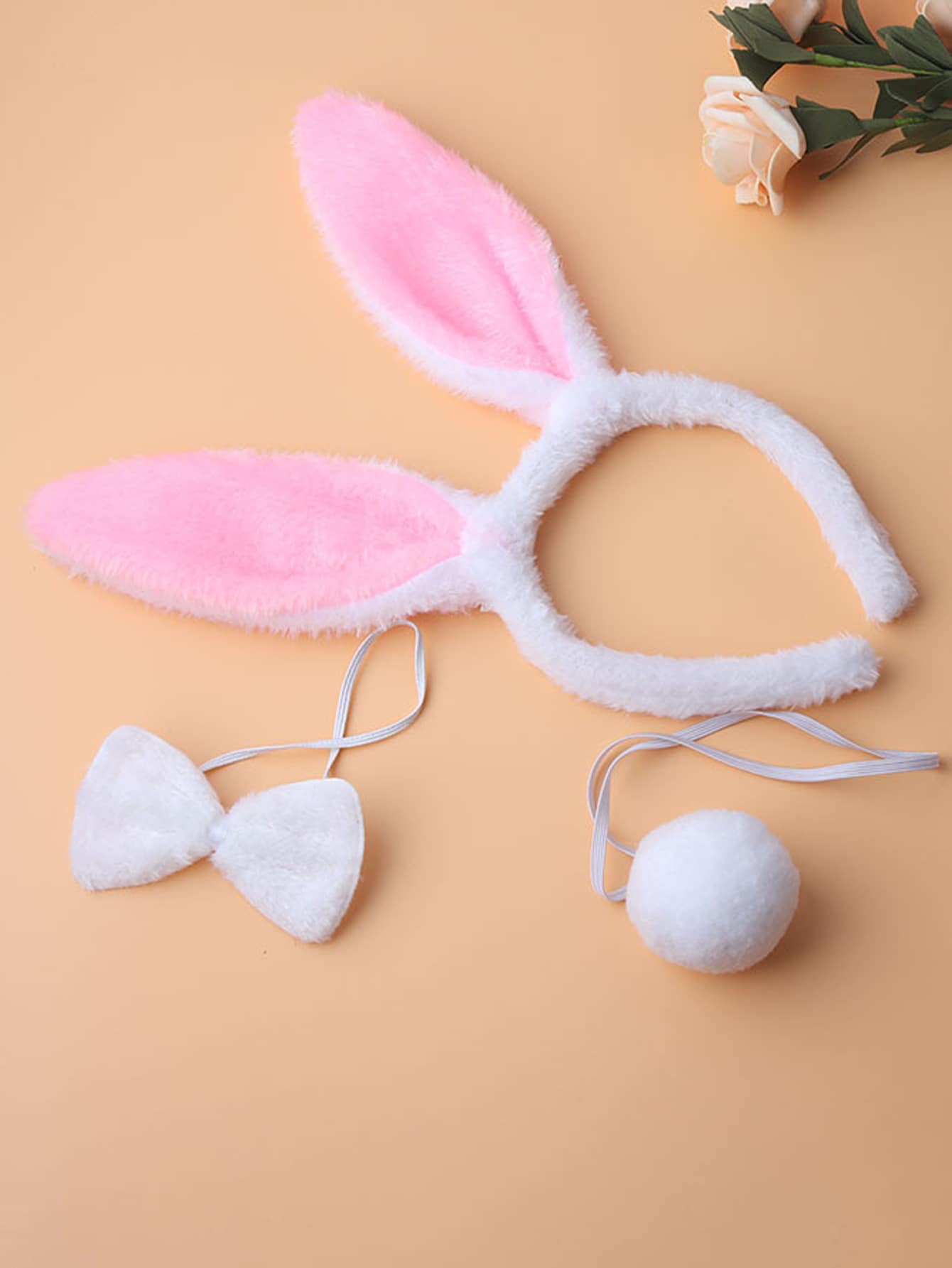 3 piezas con oreja de conejo adorno fiesta Diadema & corbata de lazo Set - Blanco - Ver 1