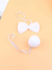 3 piezas con oreja de conejo adorno fiesta Diadema & corbata de lazo Set - Blanco - Ver 4