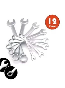 Jogo de Chave Combinada de Chave Inglesa e Sextavada com 12 peças BOM-3203 - Prata - Visão 1